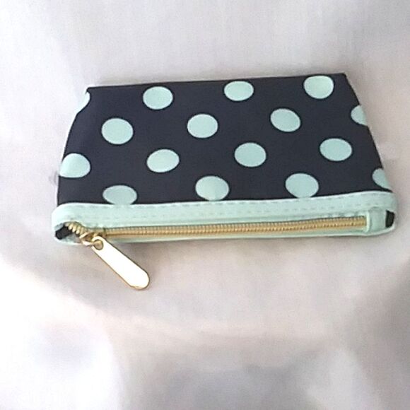 Adrienne Vittadini Cosmetic Storage 2 Piece Bags Polka Dot Navy Mint Like New - Picture 10 of 13